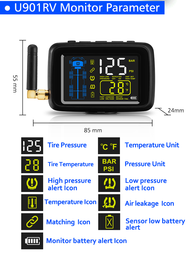 TP901 TPMS FOR HEAVY DUTY RVS AND TRUCKS FOR UP TO 22 WHEELS(图3)